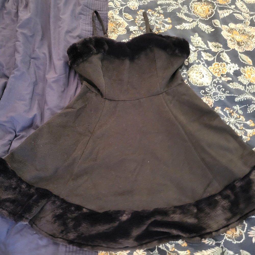 Unique Vintage black faux fur party dress